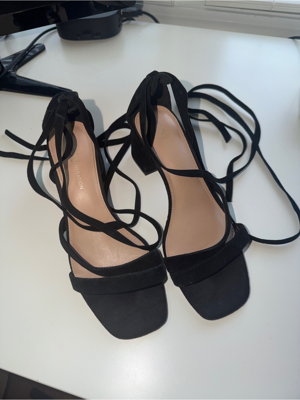 BCBGeneration - Black Lace-Up Block Heel Sandals